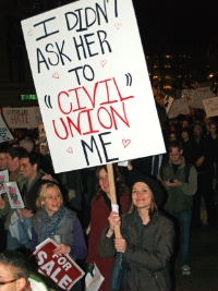 A protester in New York City after the recent passage of Proposition 8 in California, limiting the marriage rights of same-sex couples in that state. 