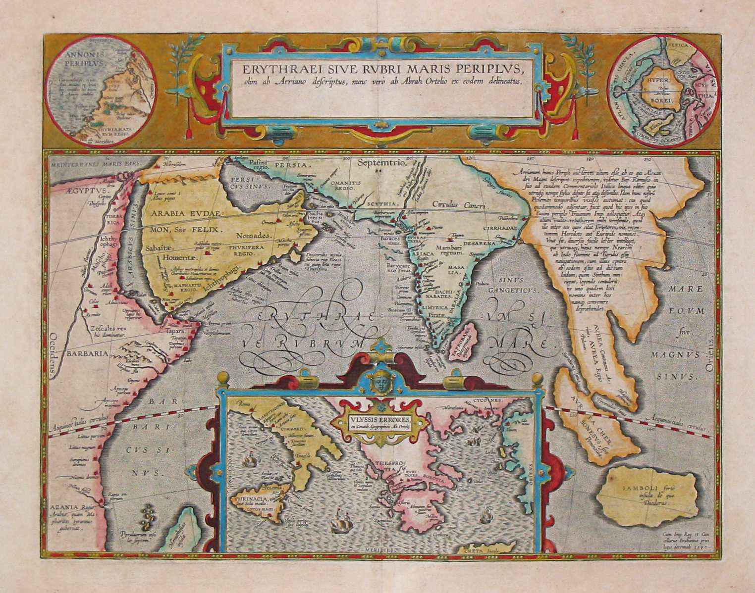 A 17th-century map depicting the locations of the Periplus of the Erythraean