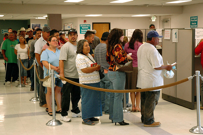 Hundreds of people who lost jobs when freezing weather hit California in January 2007 line up to register for the Disaster Unemployment Assistance program funded by the Federal Emergency Management Agency.