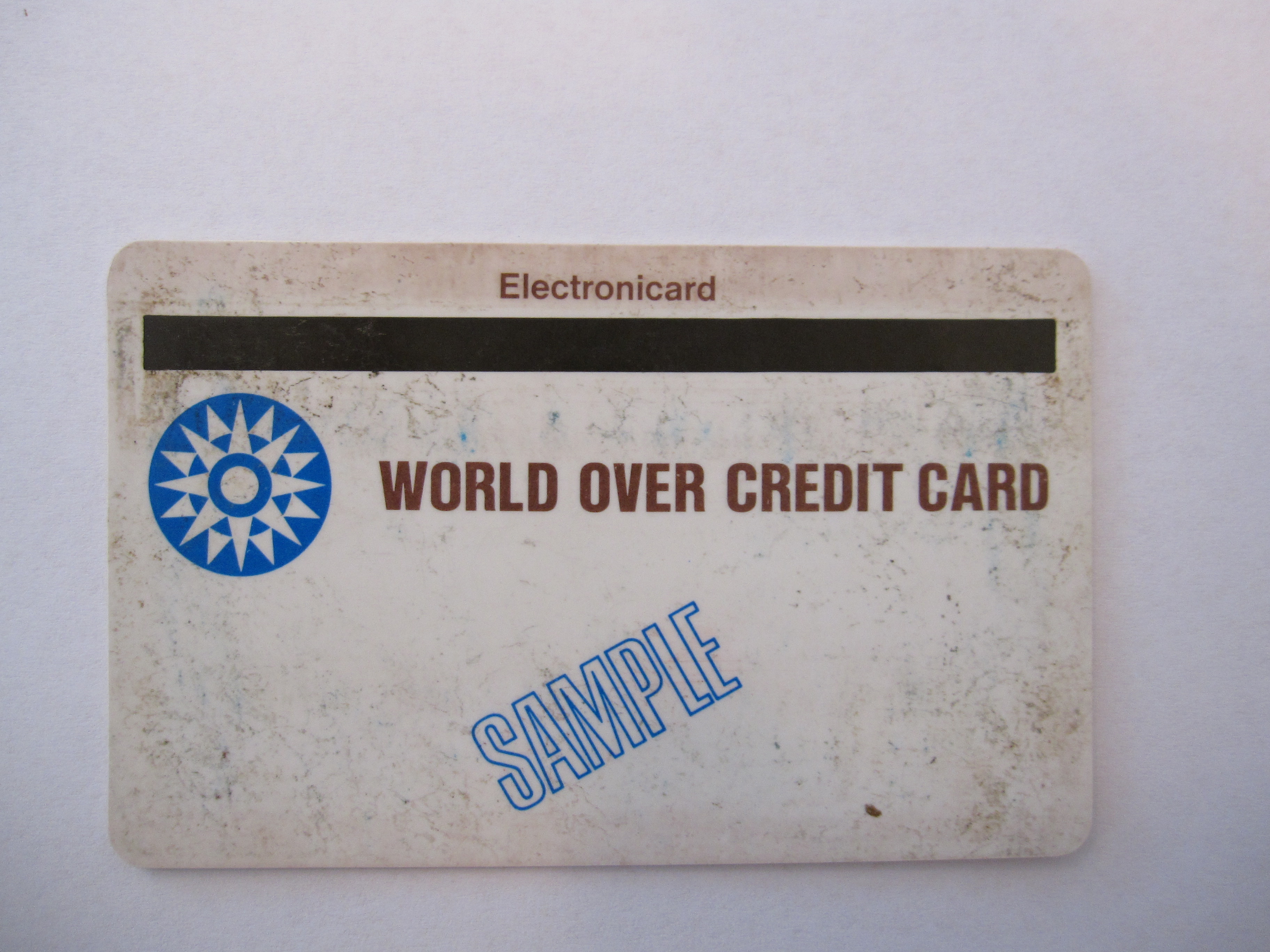 Front side of the first magnetic stripe plastic credit card developed by IBM in the early 1970s.