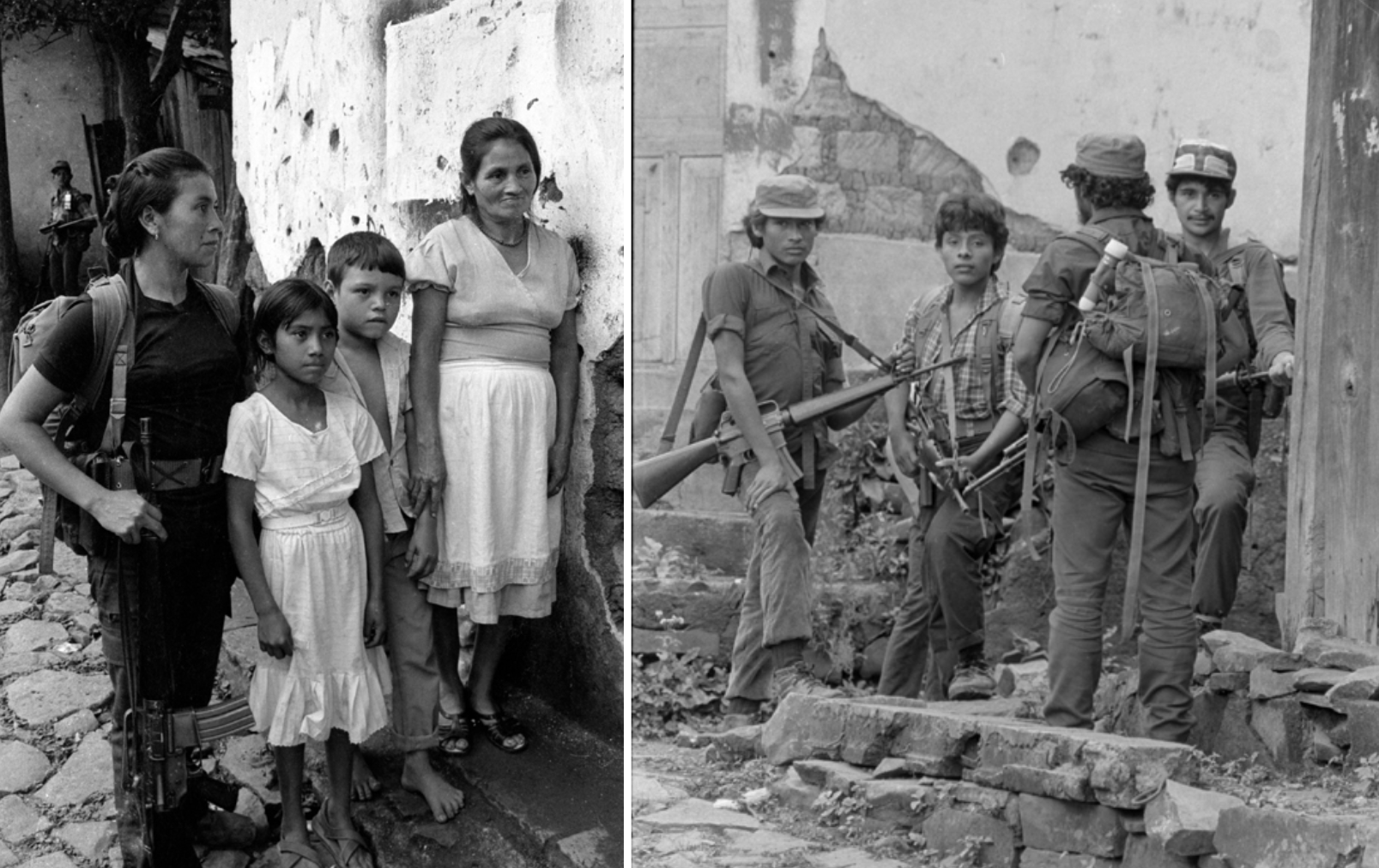 Ejército Revolucionario del Pueblo (ERP) combatants in 1990 (left) and (right). The People's Revolutionary Army was one of the groups that made up the Farabundo Martí National Liberation Front (FMLN).