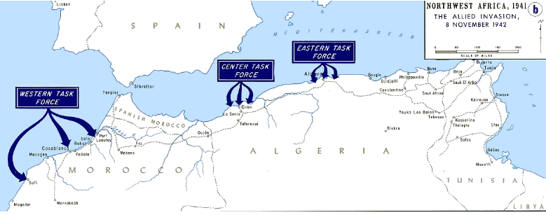 The Torch landings. Map courtesy of United States Military Academy Department of History.