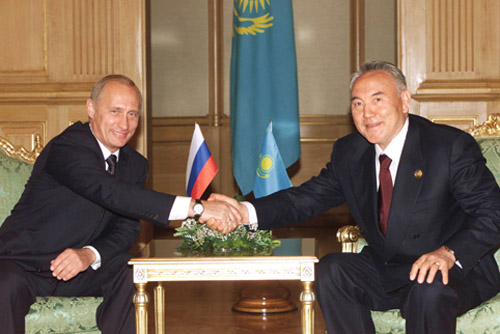 Russian President Vladimir Putin and Kazakh President Nursultan Nazarbayev, 2002.