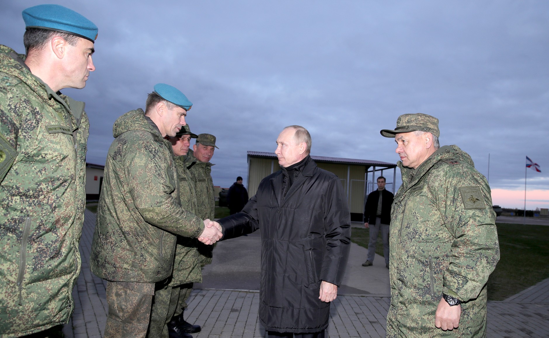 Vladimir Putin and Defense Minister Sergei Shoigu (right) with Russian officers, 2022.