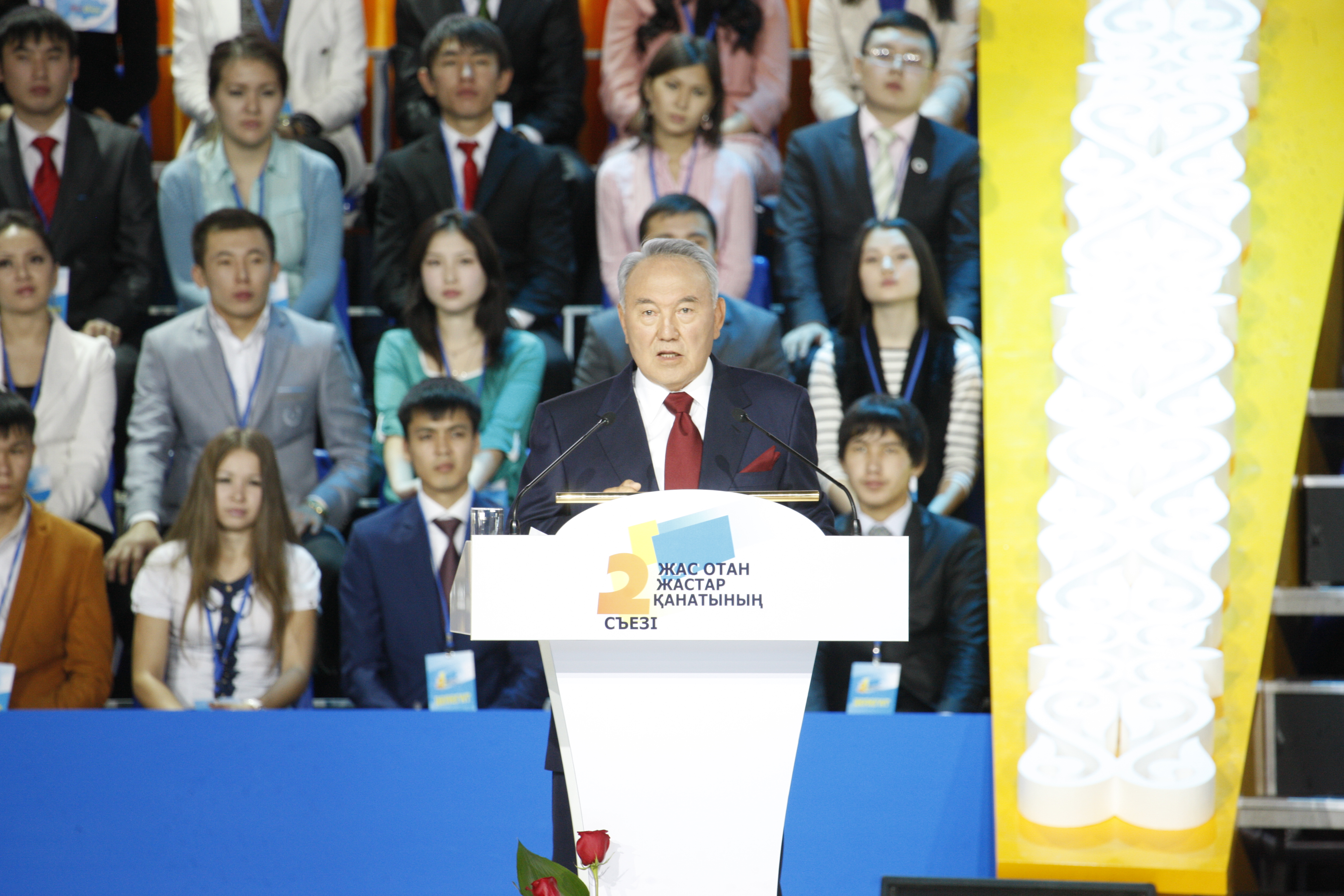 Nazarbayev delivering a speech in 2012