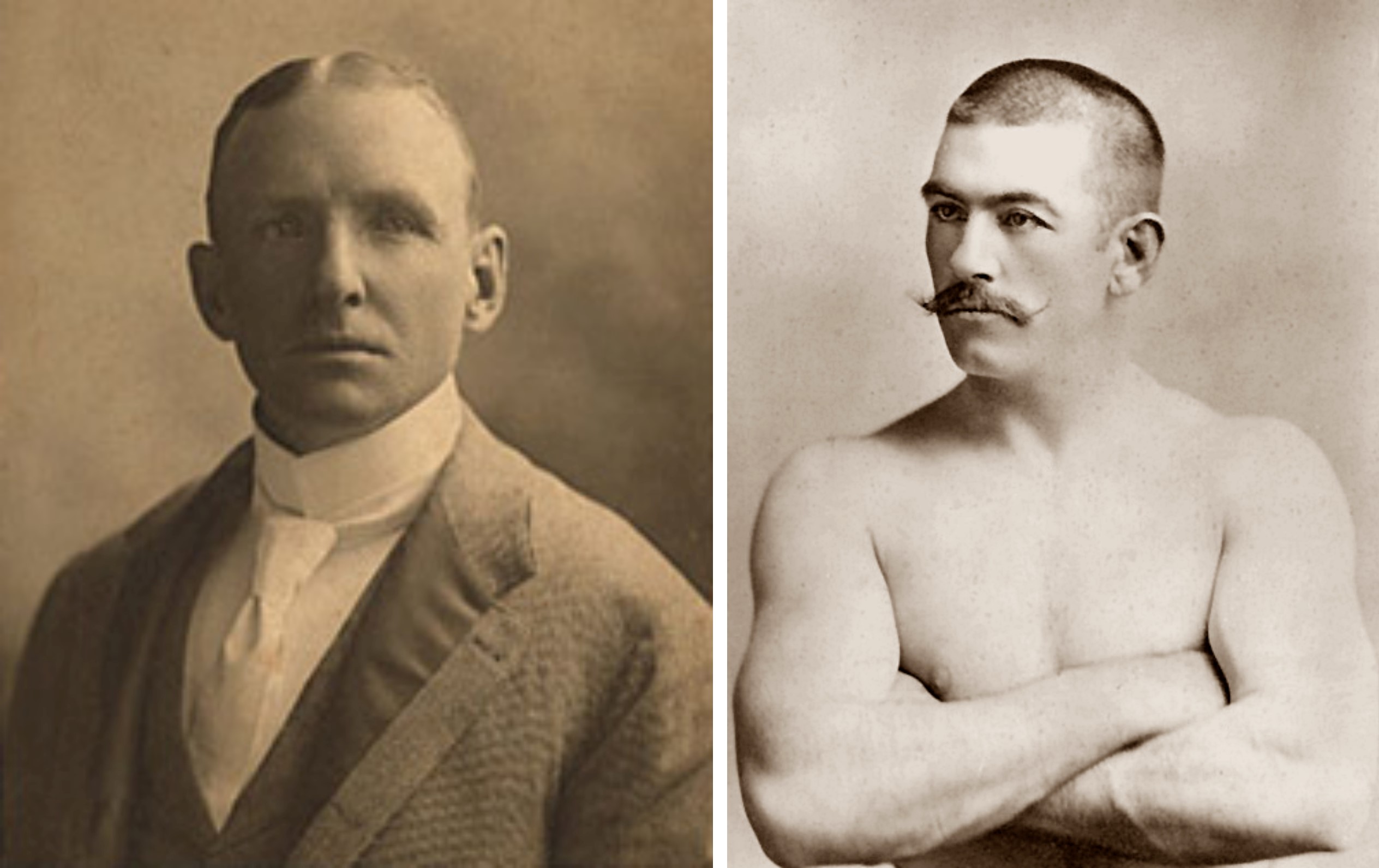 On the left, Adrian 'Cap' Anson. On the right, John L. Sullivan.