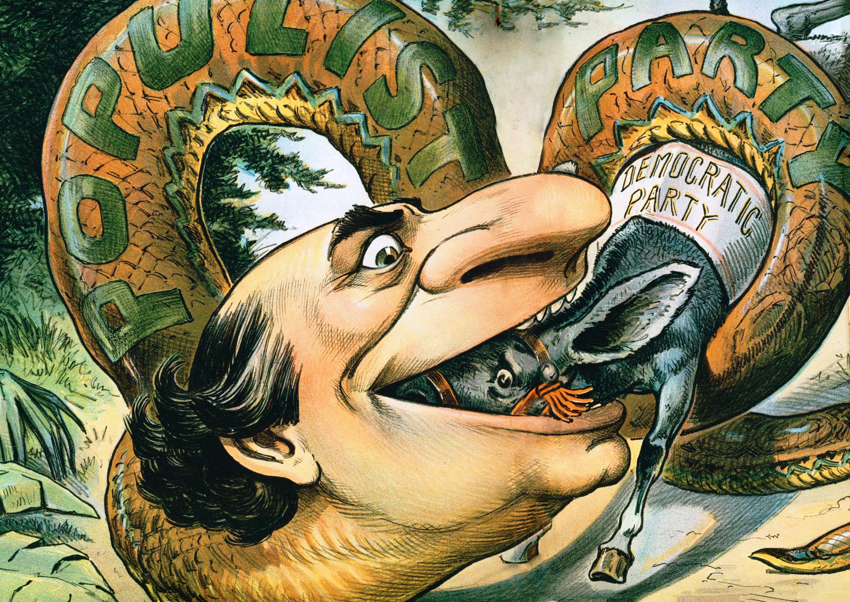 An 1896 political cartoon depicting Populist candidate William Jennings Bryan.