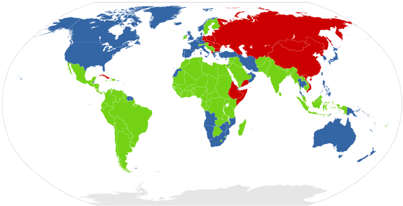 A map of countries during the Cold War.