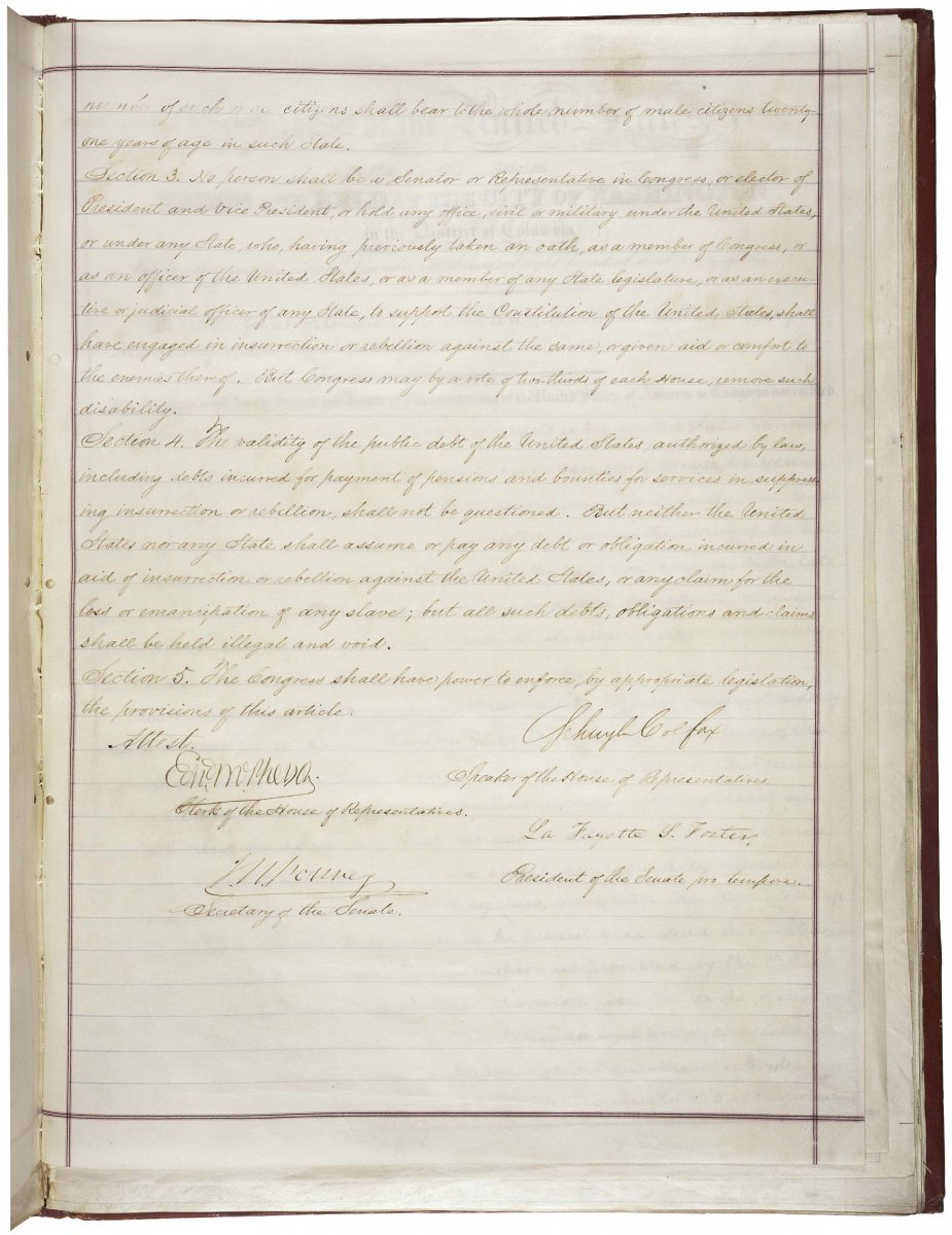 One page of the United States Constitution including the Fourteenth Amendment.