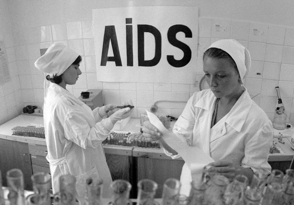 An AIDS testing site in Moscow, 1987.