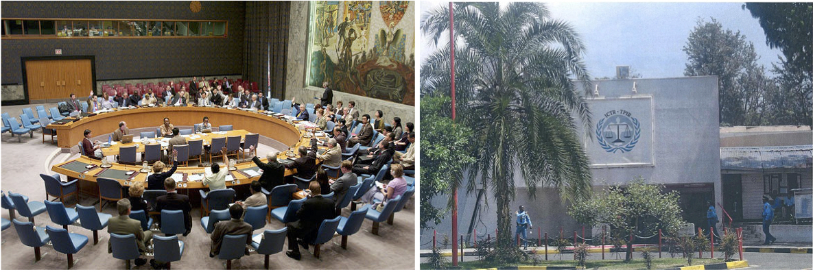 On the left, the UN Security Council establishing the International Criminal Tribunal for Yugoslavia. On the right, the International Criminal Tribunal for Rwanda.