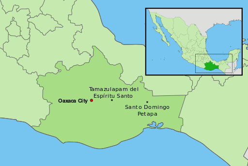 A map showing where Oaxaca City is in Mexico.
