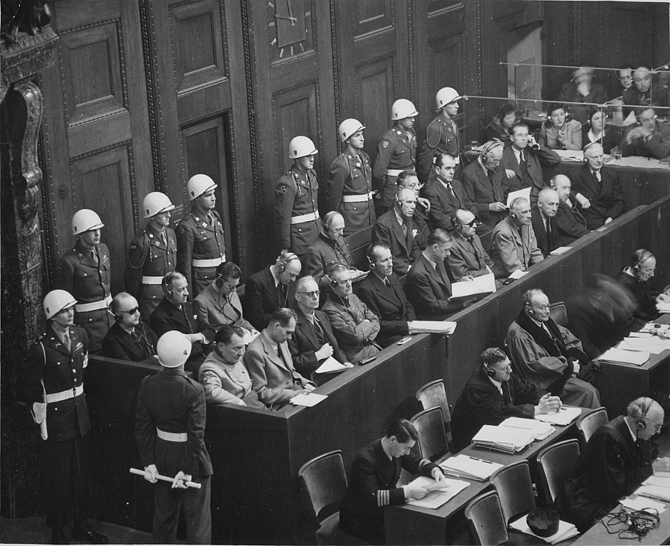 The defendants in the dock at the International Military Tribunal.