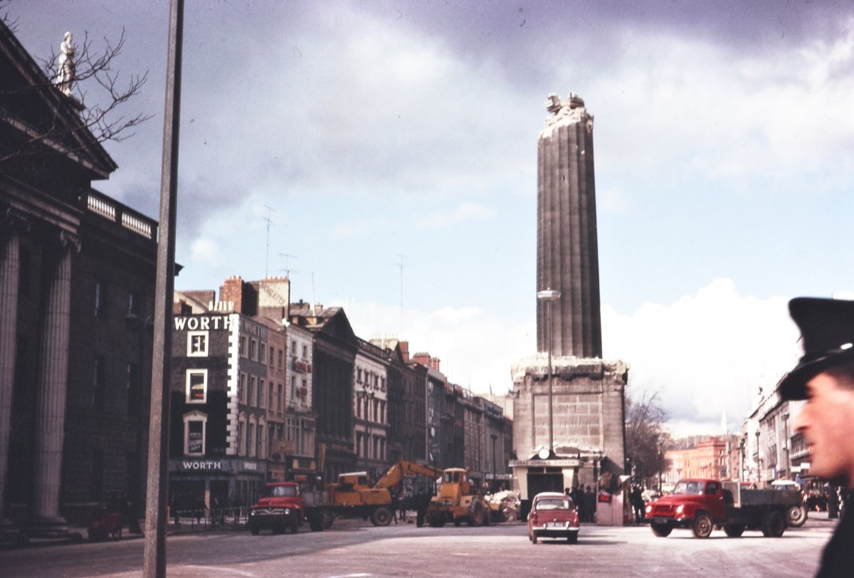The remains of Nelson’s Pillar in Dublin the morning after Irish republicans bombed this relic of British occupation.