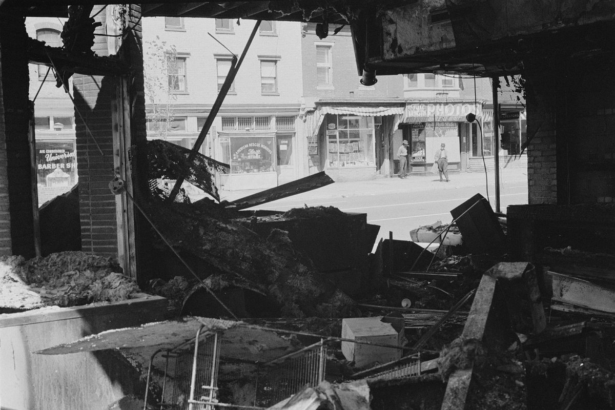 Damage to a store following riots in Washington, D.C.