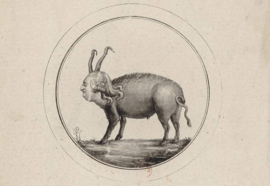 Caricature of Louis XVI’s face on a pig’s body, 1791