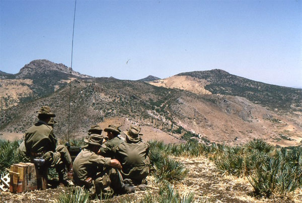 French soldiers patrol the hills above Souk Ahras, Algeria.