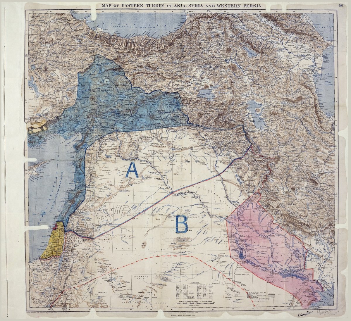 Map of Sykes–Picot Agreement.