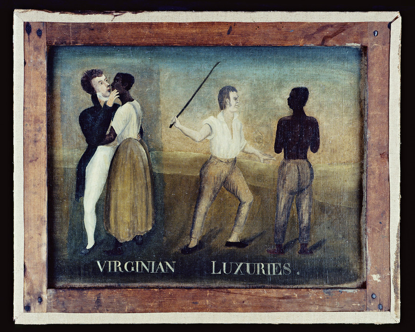 A double-sided painting from New England c1825, Virginia Luxuries, features a bust-length portrait on one side and the above image on the reverse.