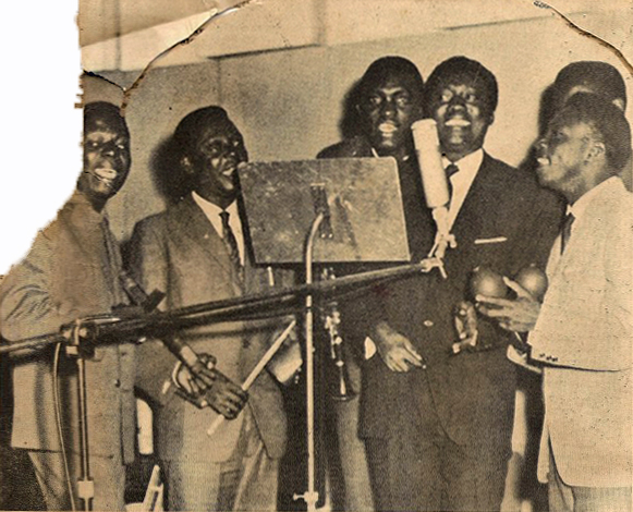 The Congolese band, African Jazz, in a recording studio, 1961.