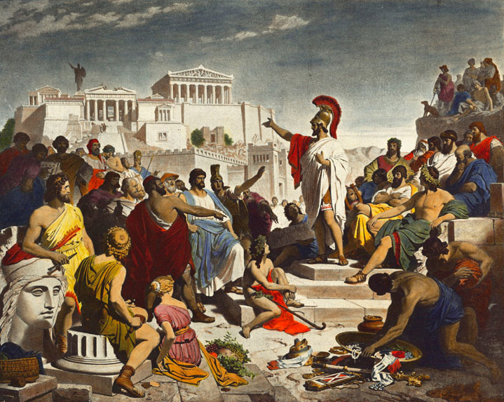 The Athenian politician Pericles delivering his famous funeral oration in front of the Assembly