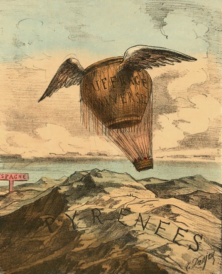 A French lithograph (c. 1850) shows a hot air balloon.