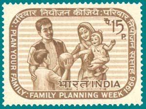 A postage stamp promoting family planning in India, 1966