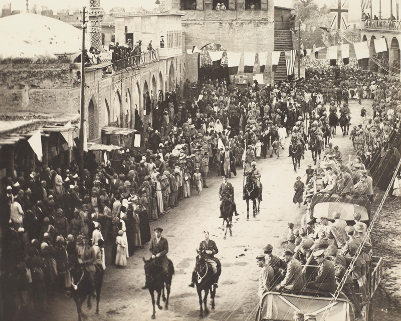 British troops lead a victory parade in Baghdad.