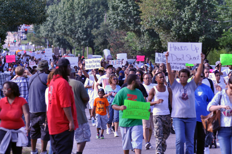 'Hands Up, Don’t Shoot,' Protestors in Ferguson, Missouri on August 14, 2014