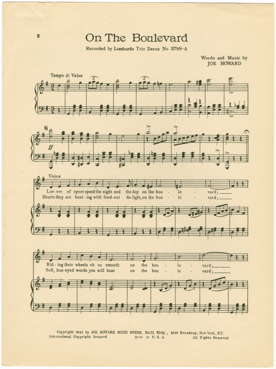 'On the Boulevard' is a song about cycling published in 1897.
