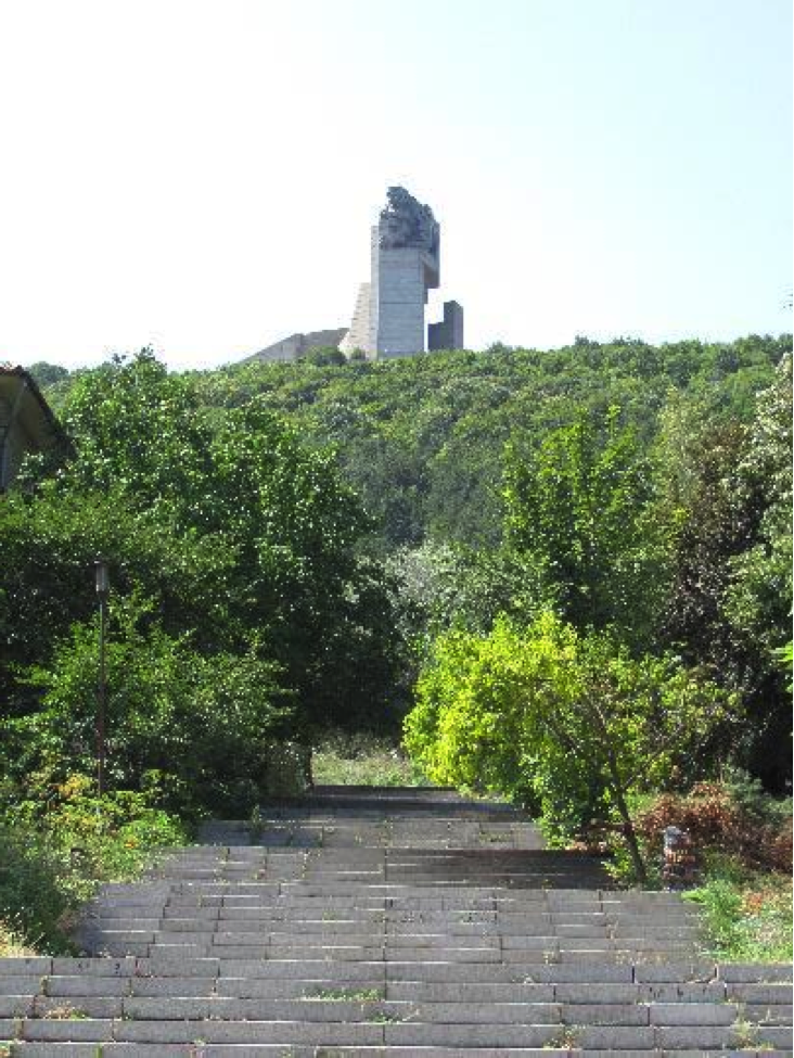 View of the Founders of the Bulgarian State Memorial from the city center where the 1300 steps to the monument begin.