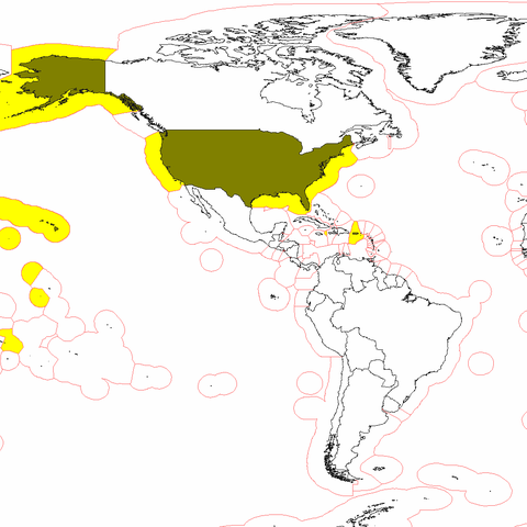 World Map that shows the U.S. share of global EEZs