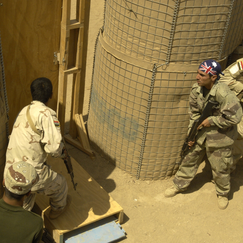 Iraqi scouts from 8th Iraqi Army Division prepare during a combat training exercise on Camp Echo, Iraq, July 14, 2008.