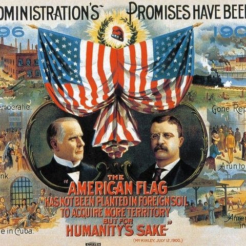 Portraits of President William McKinley and Vice Presidential Candidate Theodore Roosevelt.
