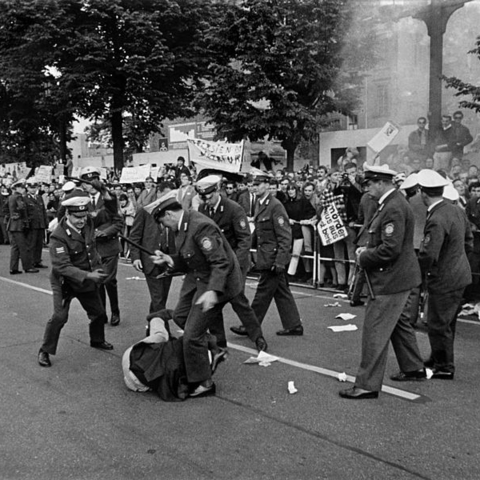 Policemen beating a demonstrator in 1967.
