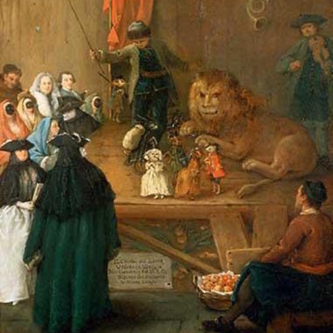 A 1762 painting of a lion exhibit in Italy.