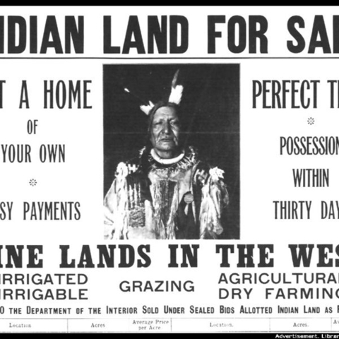 A poster from the U.S. Department of the Interior advertising the sale of 'Indian Land.'
