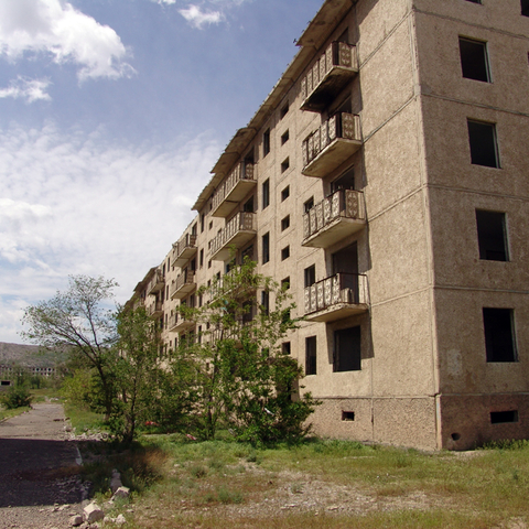 An example of urban desertification in industrial areas, Zhanatas, Kazakhstan, 2004  