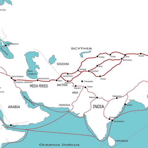 The Silk Road as of the 1st and 2nd Century CE, as outlined by Ptolemy  