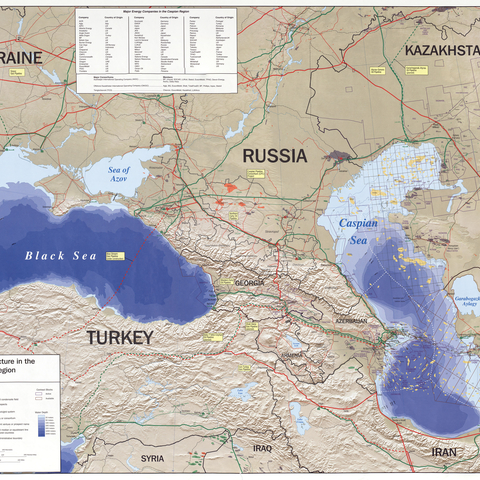 Oil and gas reserves and pipelines in Central Asia and the Caspian Sea, 2001  