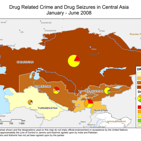 Drug seizures and arrests in Central Asia, 2008  
