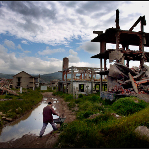 Homes destroyed in the 1999 war in Kosovo, over 5 years later.  