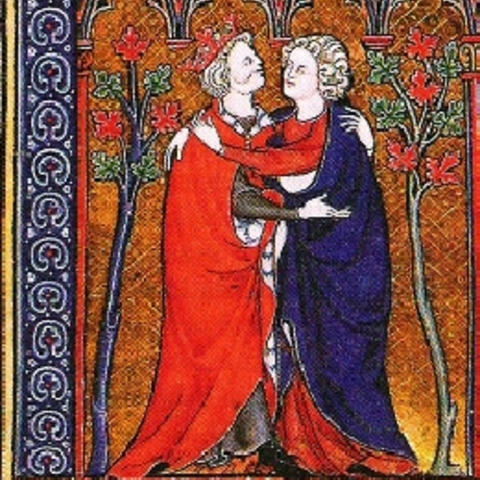 14th Century Illustration of David, Future King of Israel, and Jonathan, the son of Saul. Their story is in the Old Testament book of Samuel, and debate remains concerning the nature of their relationship  