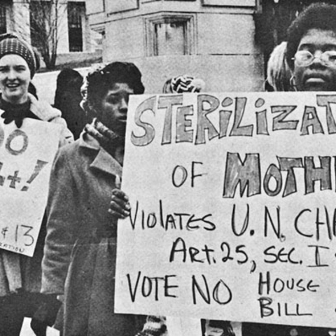 A protest against forced sterilizations in North Carolina around 1971.