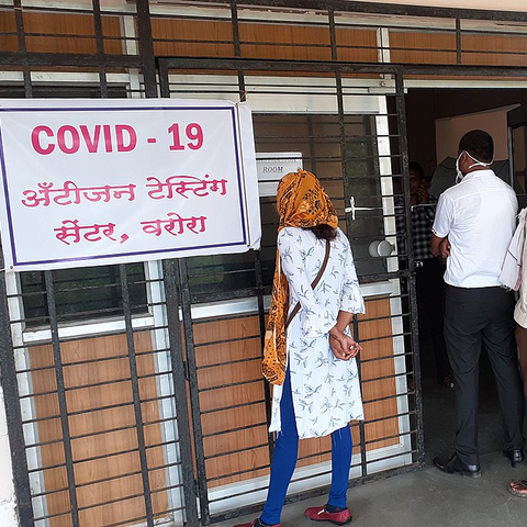 A COVID-19 antigen testing center in Warora, Maharashtra, India.