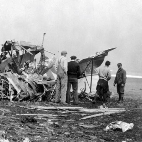 The remains of the crash of TWA Flight 5 in 1931 [Photo from the Kansas Historical Society]