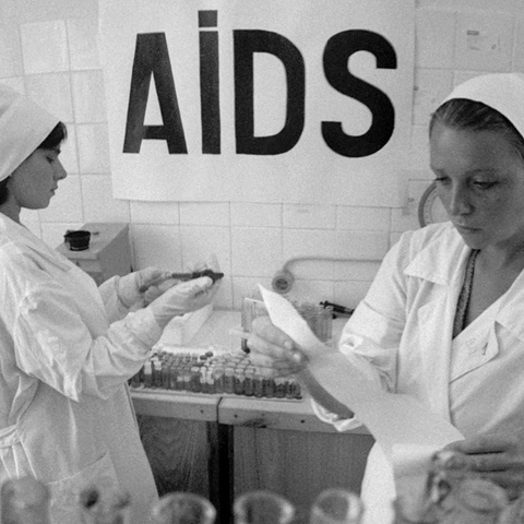 An AIDS testing site in Moscow, 1987.