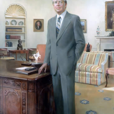 Image of President Carter displayed in the National Portrait Gallery, Washington DC. Portrait by Robert Templeton.