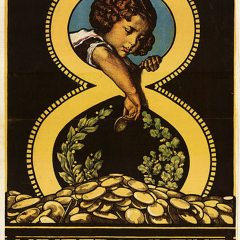 A 1918 poster from the Baruch Strauss Bank urging Germans to buy the 8th German war bonds.