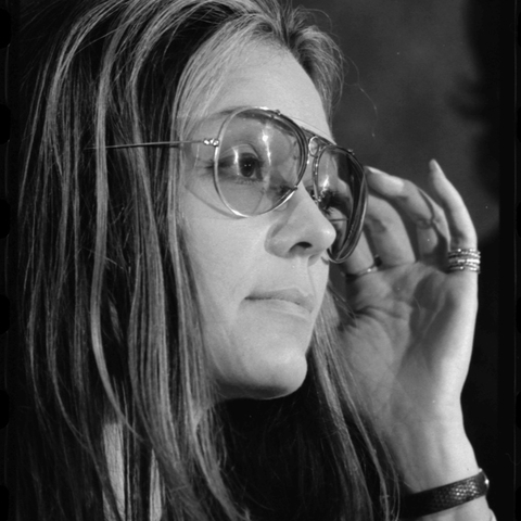 Gloria Steinem at a news conference for the Women’s Action Alliance in 1972.